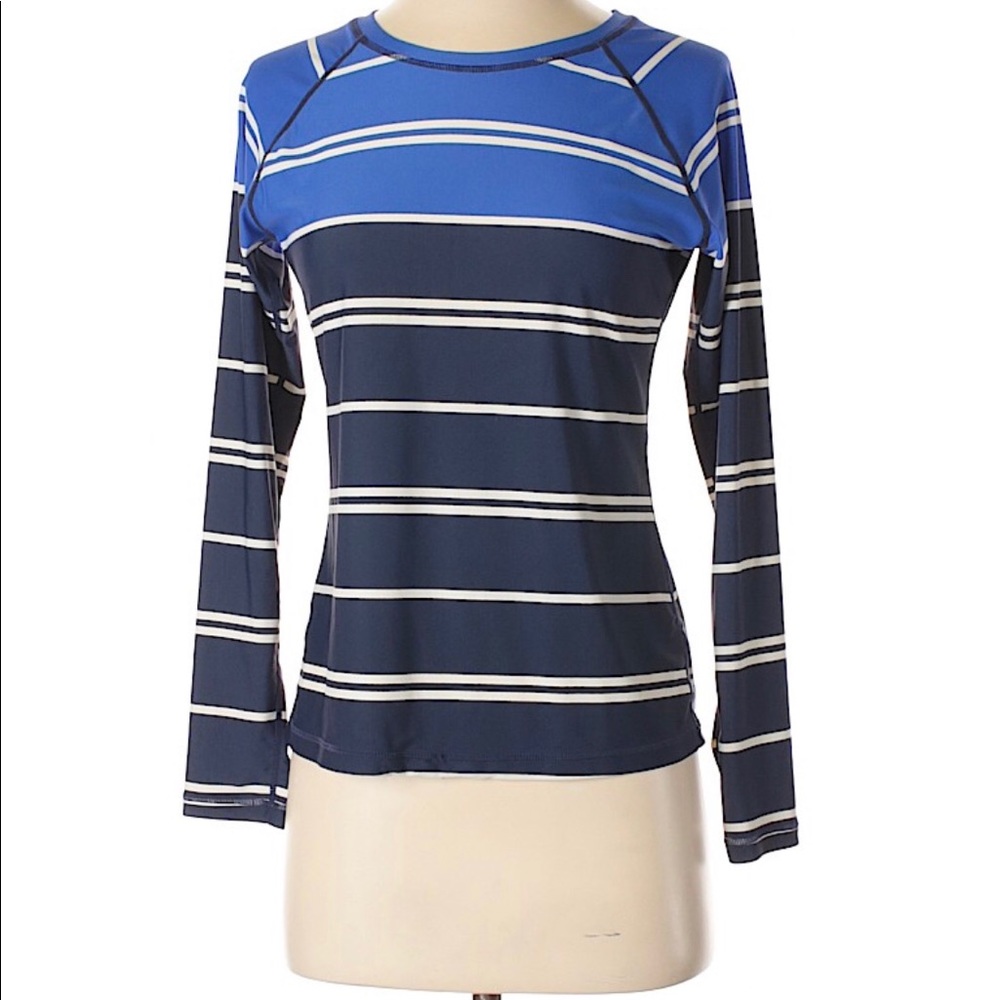 Athleta top, striped royal blue and navy.